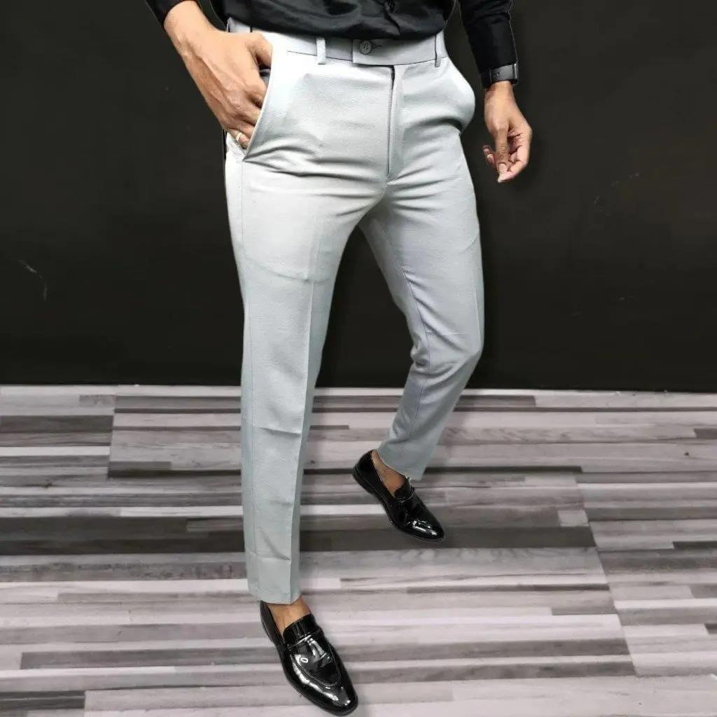 Lycra Solid Slim Fit Men's Formal Trouser (Pack of 2)