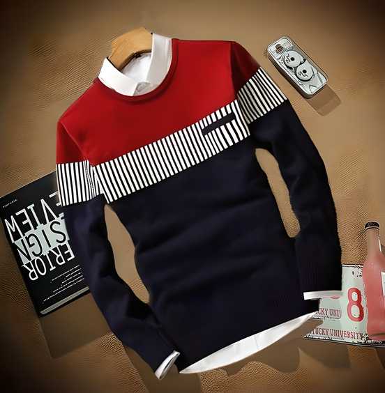 Cotton Colour Red & Blue Full Sleeves Men's T-Shirt