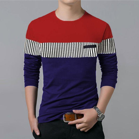 Cotton Colour Red & Blue Full Sleeves Men's T-Shirt