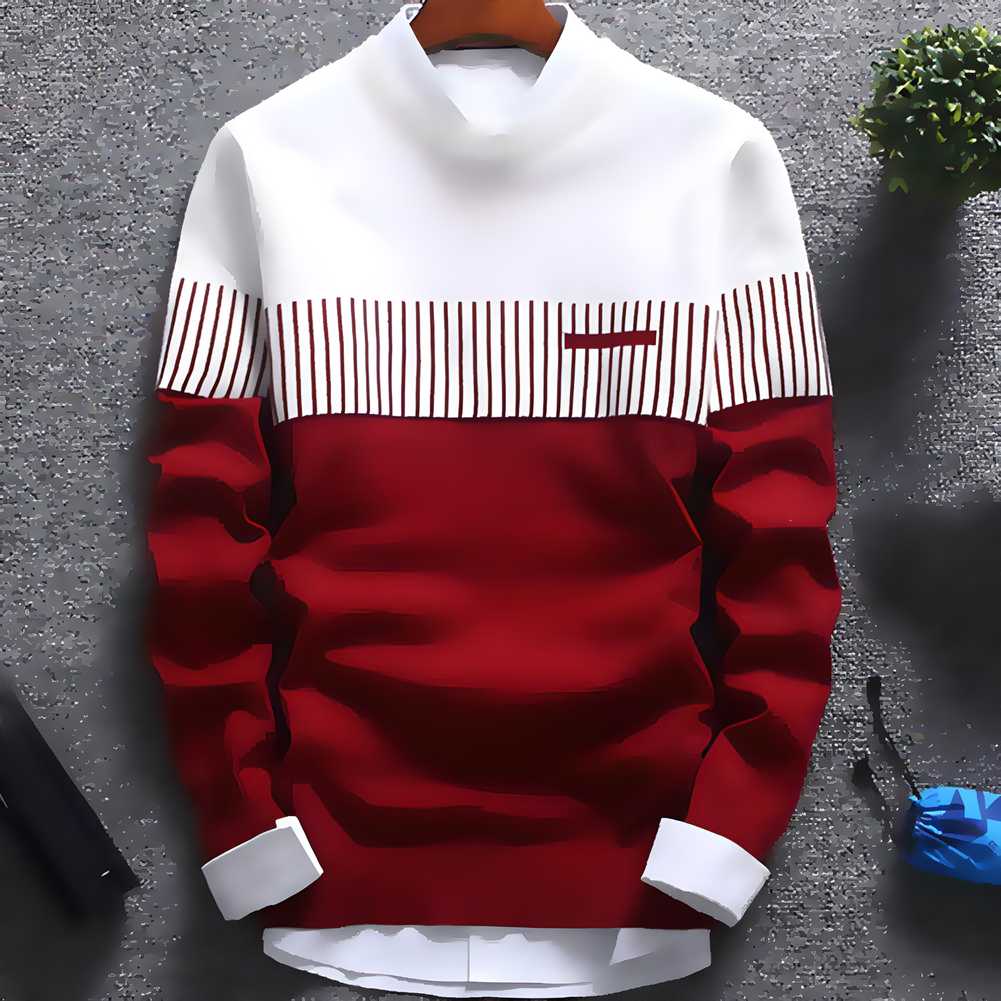 Cotton White &amp; Maroon Pattern Full Sleeves Men's T-Shirt